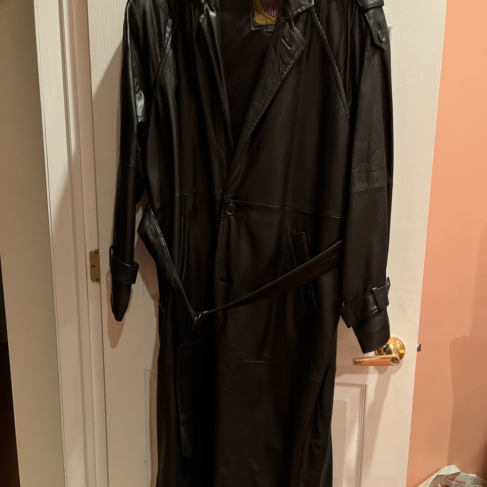 Men's Black Leather Trench Coat